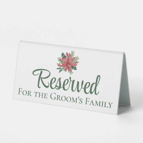 Poinsettia Red Christmas Wedding Floral Reserved  Table Tent Sign