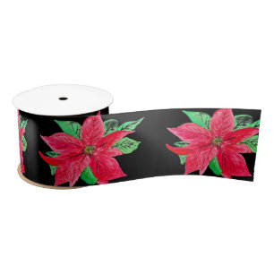 Poinsettia Red Floral Christmas Flower Satin Ribbon