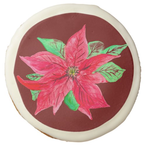 Poinsettia Red Floral Christmas Flower  Sugar Cookie