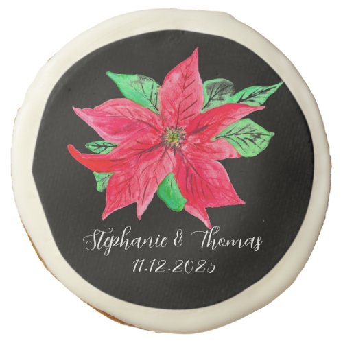 Poinsettia Red Floral Christmas Flower Wedding Sugar Cookie