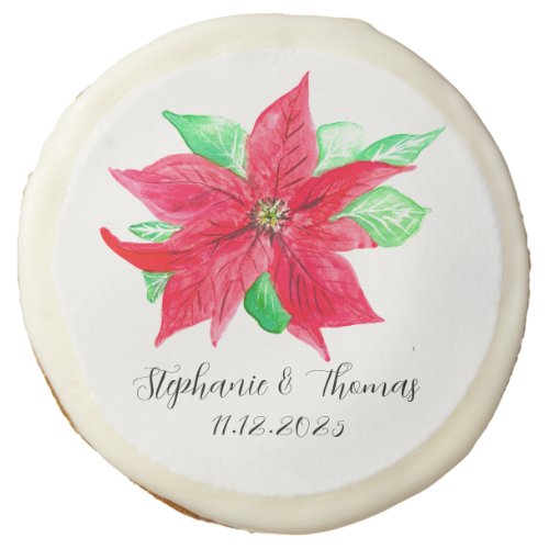 Poinsettia Red Floral Christmas Flower Wedding Sugar Cookie