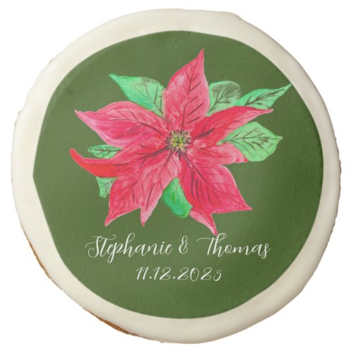 Poinsettia Red Floral Christmas Flower Wedding Sugar Cookie