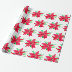 Poinsettia Red Floral Christmas Flower  Wrapping Paper
