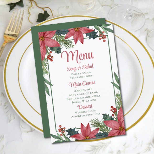 Poinsettia Red Floral Christmas Wedding Menu (Creator Uploaded)