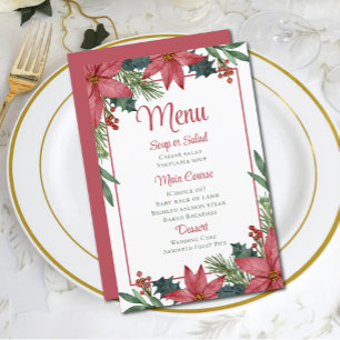 Poinsettia Red Floral Christmas Wedding Menu