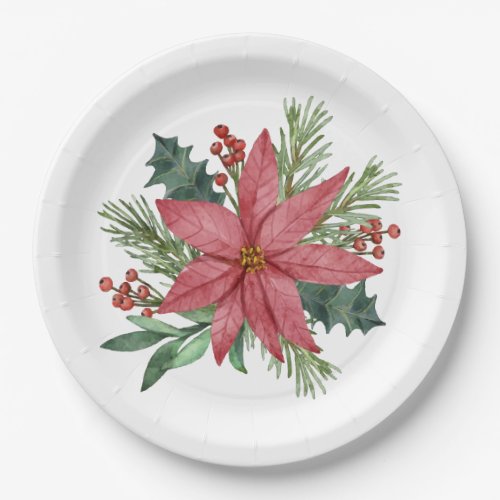 Poinsettia Red Floral Christmas Wedding  Paper Plates