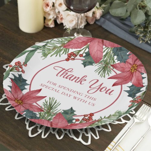 Poinsettia Red Floral Christmas Wedding  Paper Plates