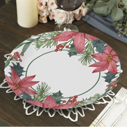 Poinsettia Red Floral Christmas Wedding  Paper Plates