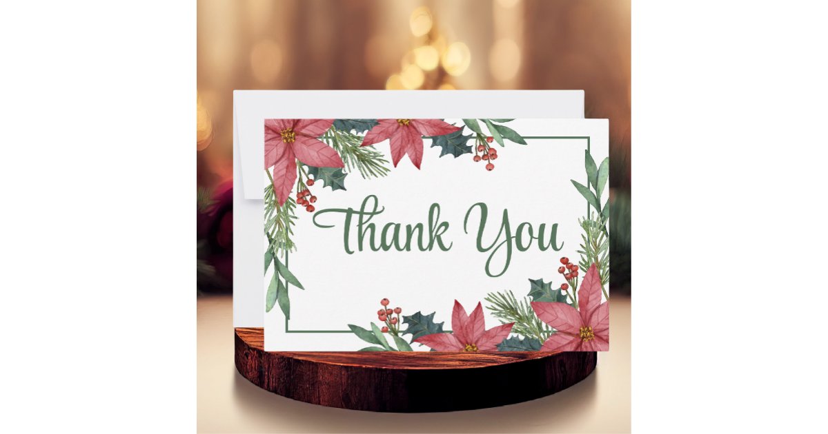 Poinsettia Red Floral Christmas Wedding Thank You Card Zazzle — free download