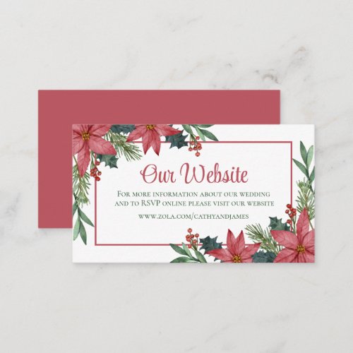 Poinsettia Red Floral Christmas Wedding Website  Enclosure Card