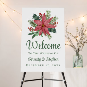 Poinsettia Red Floral Christmas Wedding Welcome Foam Board