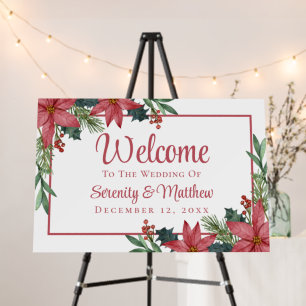 Poinsettia Red Floral Christmas Wedding Welcome Foam Board
