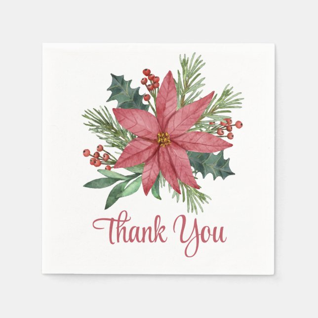 Poinsettia Red Floral Thank You Christmas   Napkins (Front)