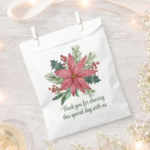 Poinsettia Red Floral Thank You Christmas Wedding Favor Bag