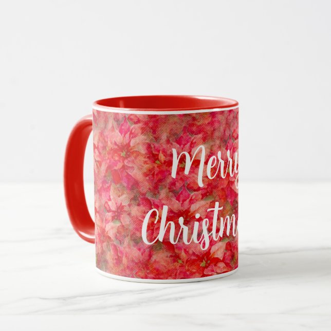Poinsettia Red Flowers Mug Cup (Front Left)