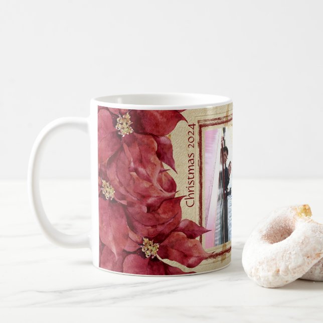 Poinsettia Red Frame Christmas Mug (With Donut)