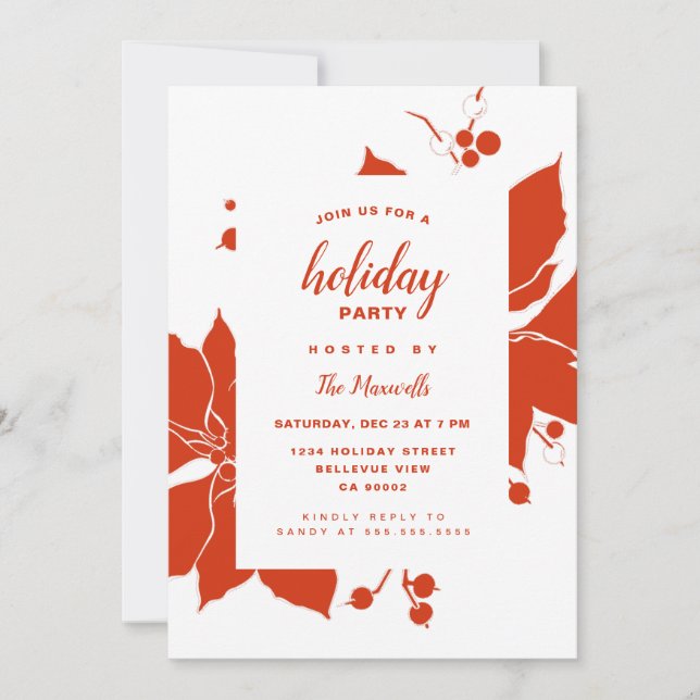 Poinsettia Red Graphic Holiday Party Invitation (Front)