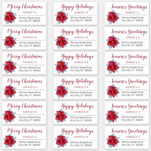 Poinsettia Red  Gray Christmas Address Labels