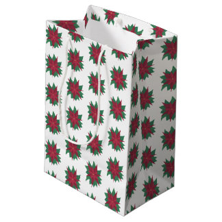 Poinsettia Red Green Christmas Flowers Gift Bags