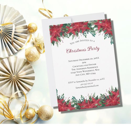 Poinsettia Red Green Holiday Christmas Party Invit Invitation