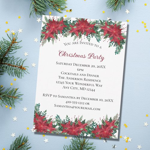 Poinsettia Red Green Holiday Christmas Party Invitation