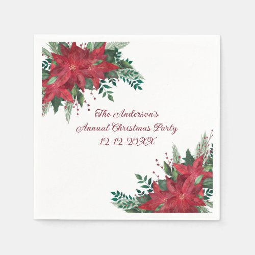 Poinsettia Red Green Holiday Christmas Party Napkins