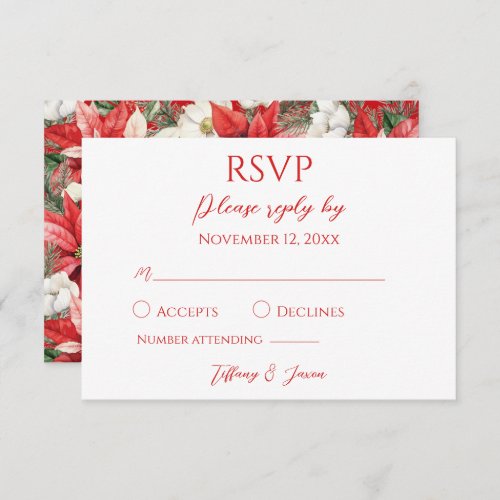 Poinsettia Red Text Christmas RSVP Response Card