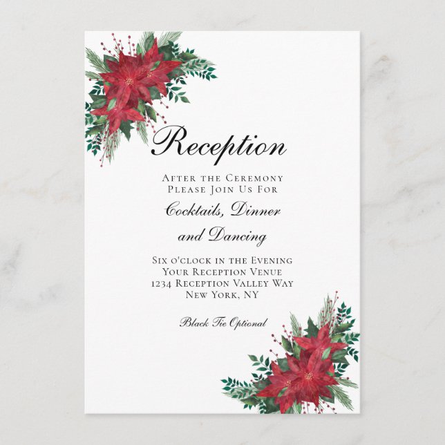 Poinsettia Red Wedding Reception Enclosure Card (Front)