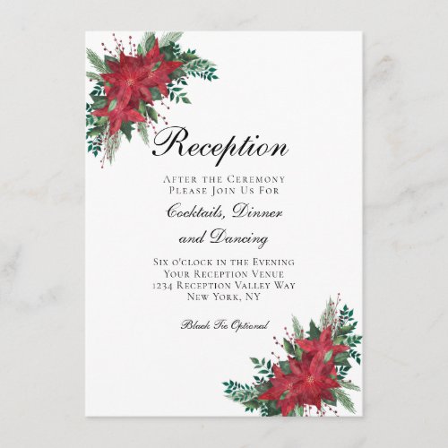 Poinsettia Red Wedding Reception Enclosure Card