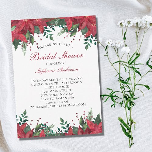 Poinsettia Red Winter Christmas Bridal Shower  Invitation