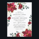 Poinsettia Red Winter Rustic Christmas Wedding Invitation<br><div class="desc">Design features poinsettias,  magnolia,  hydrangea,  roses and more in shades of red,  burgundy,  and white. Design also features gold printed leaves and numerous types of green greenery including eucalyptus leaves or branches.</div>