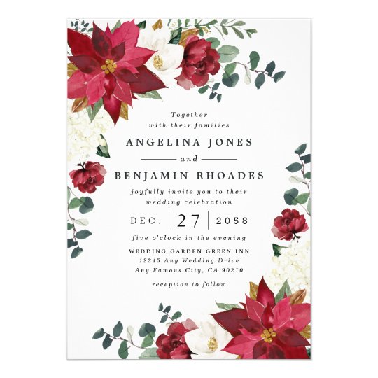 Poinsettia Red Winter Rustic Christmas Wedding Invitation | Zazzle.com