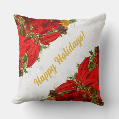 Poinsettia Reversible Christmas and Holidays Throw Pillow