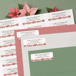 Poinsettia Ribbon Watercolor Holiday Address Label