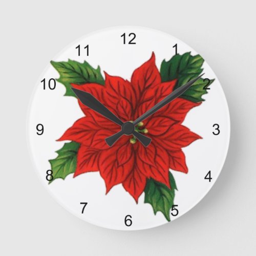 Poinsettia Round Clock