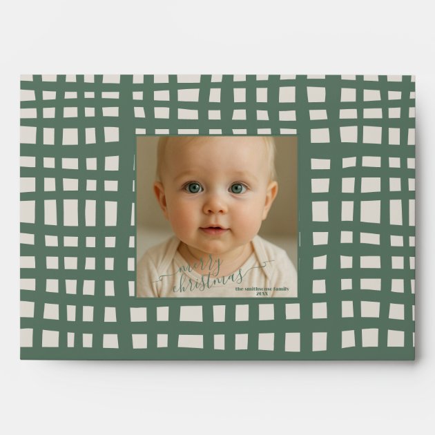 Poinsettia Sage Green Christmas Photo Envelope