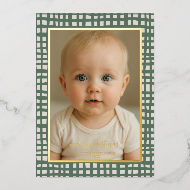 Poinsettia Sage Green Ivory Christmas Photo real Foil Invitation (Front)