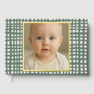 Poinsettia Sage Green Merry Christmas Photo real Foil Guest Book