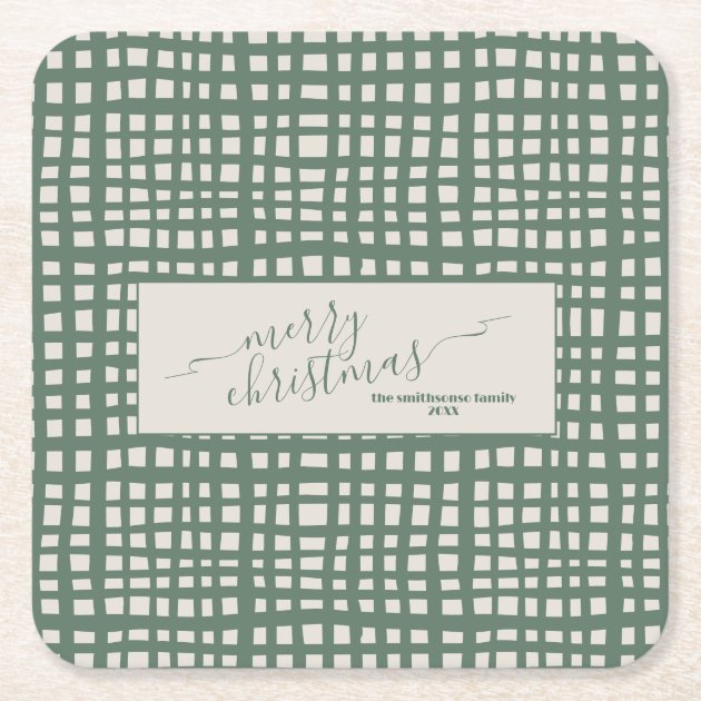 Poinsettia Sage Ivory Christmas elegant Square Paper Coaster