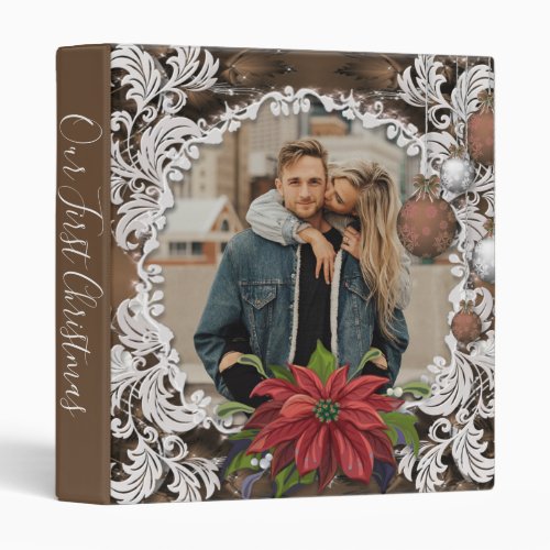 Poinsettia Scrapbook  Our First Christmas Ornate 3 Ring Binder