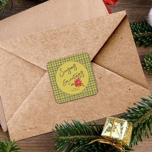 Poinsettia Seasons Greeting Christmas Envelope Square Sticker (Creator Uploaded)