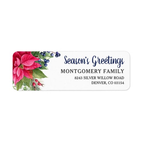 Poinsettia Seasons Greetings Return Address Label