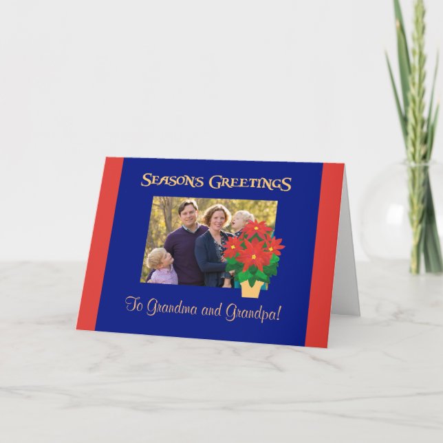 Poinsettia Season's Greetings to Personalise Holiday Card (Front)