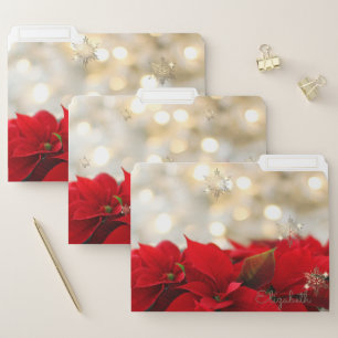 Poinsettia, Shiny Gold Snowflakes- Personalized File Folder
