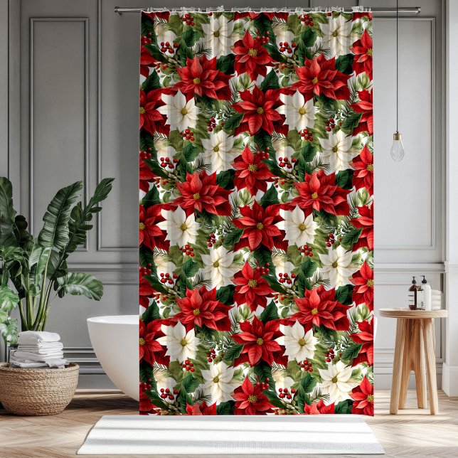 Poinsettia Shower Curtain Timeless Holiday Charm (Poinsettia Shower Curtain Timeless Holiday Charm)