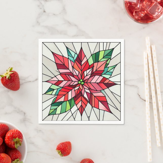 Poinsettia Stained Glass Festive Florals Decoupage Napkins (Insitu)