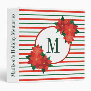 Poinsettia Stripe Monogram Holiday Scrapbook Album 3 Ring Binder