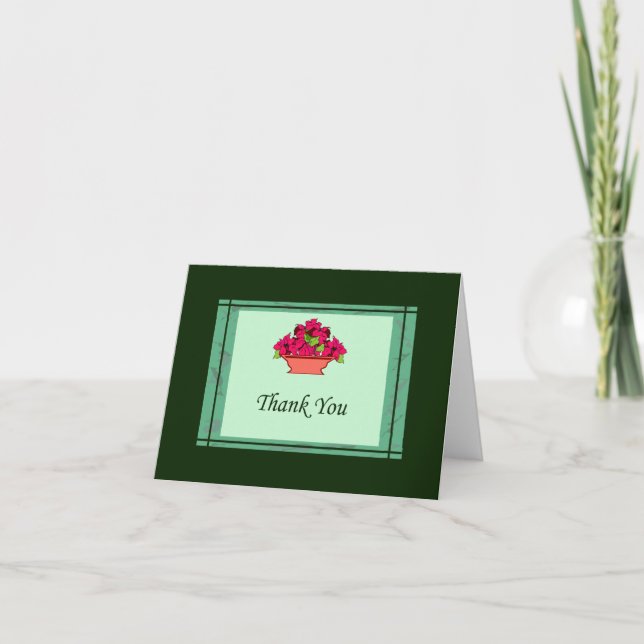 Poinsettia Thank You Card With Green Border (Front)