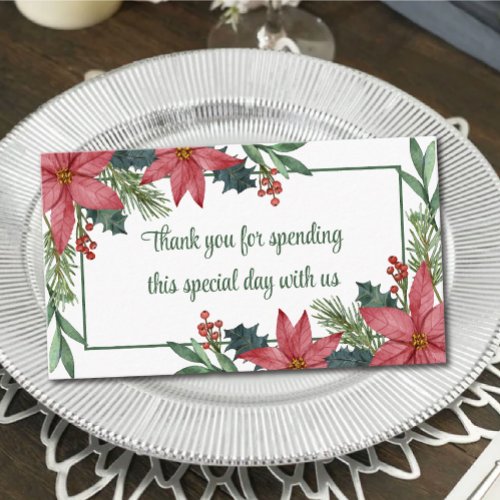 Poinsettia Thank You Green Red Christmas Wedding Place Card