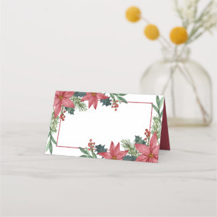 Poinsettia Thank You Red Floral Christmas Wedding Place Card